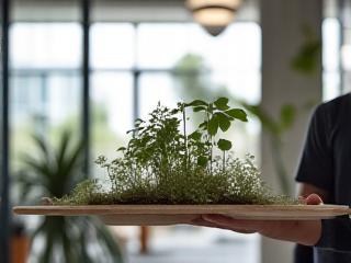 Blomsterdesigner analyserer lysforhold i et lyst lokale